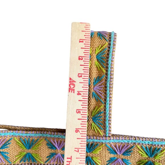 VTG Embroidered Burlap Jute Purse Bag Women Multicolor Crewel Folk Boho Beach - Picture 7 of 7